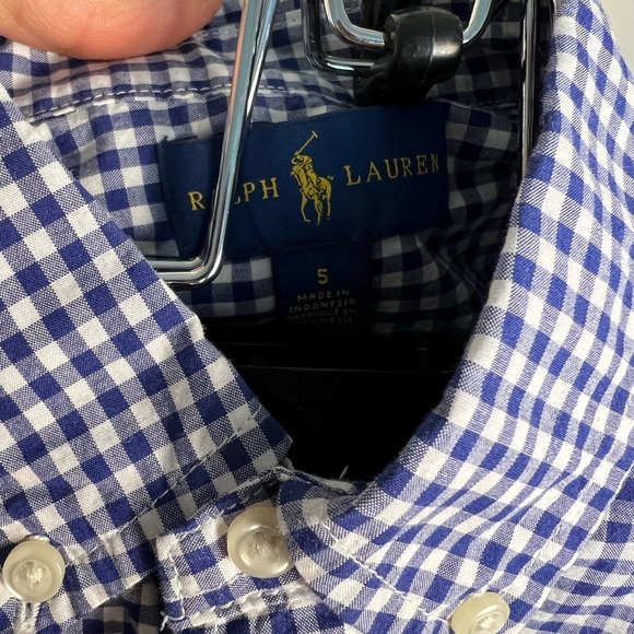 Ralph Lauren blue and white checkered button down boys size 5 - Picture 3 of 6